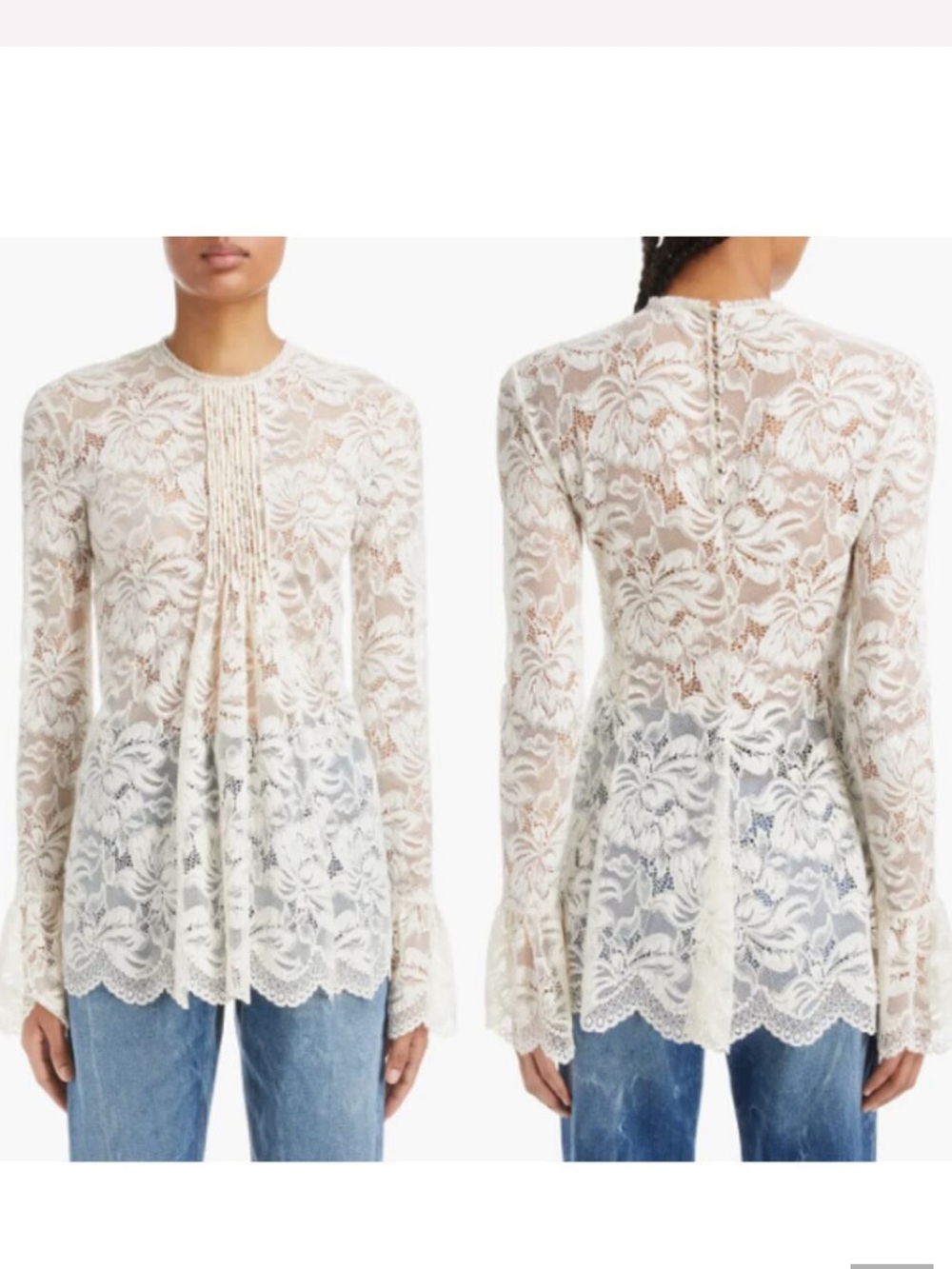 Paco Rabanne Sheer Floral Lace mock neck Top Cream size 34 tunic or mini dress - Picture 3 of 9
